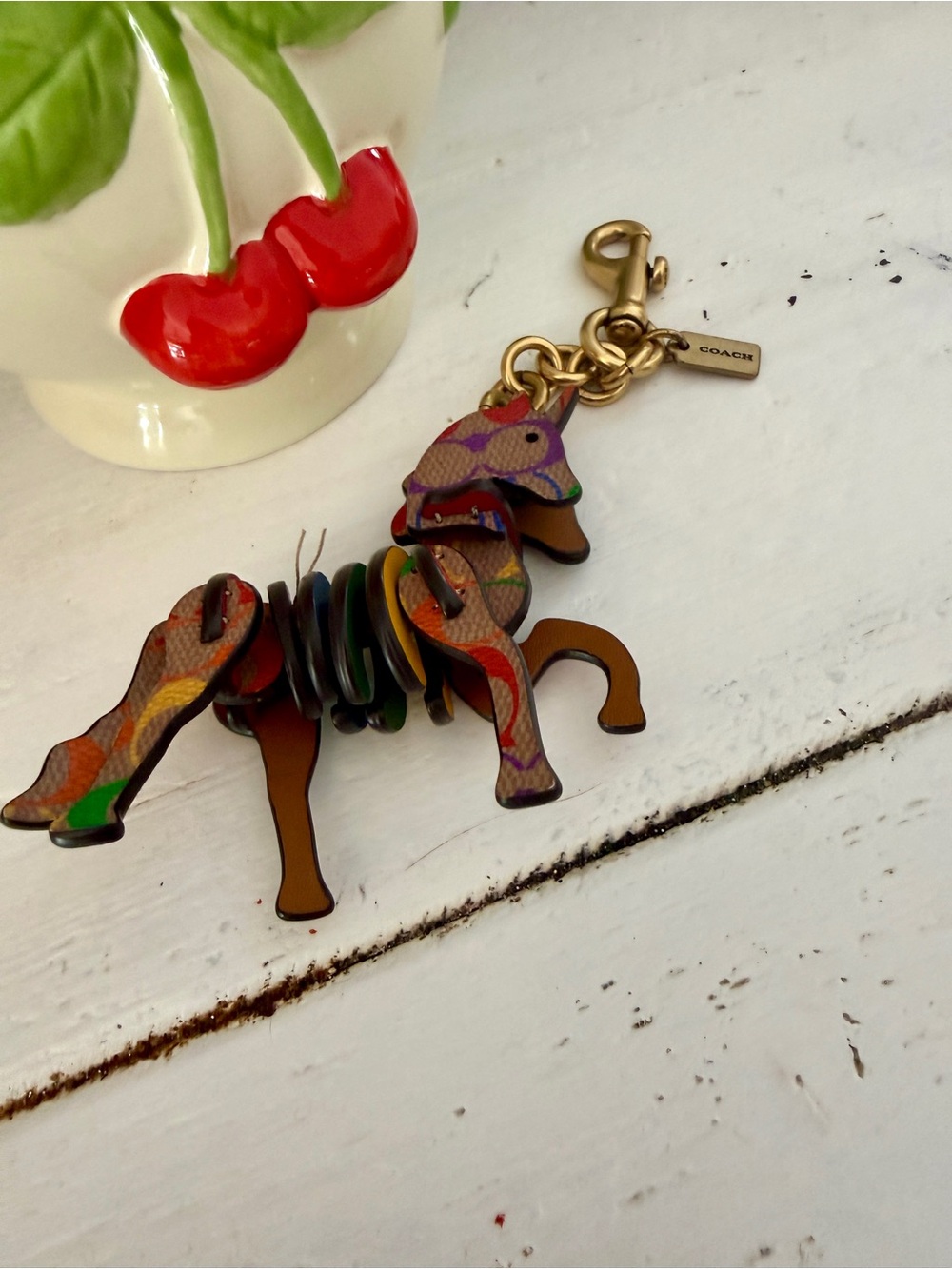 Coach Multicolor Leather Horse Charm/Keychain with Gold Hardware - Picture 6 of 9